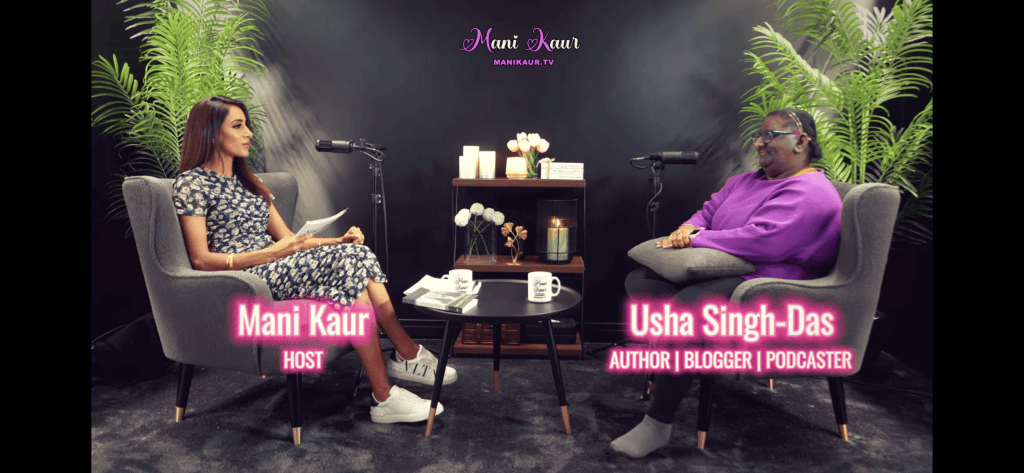 Usha Singh-Das being interviewed by Mani Kaur on her podcast