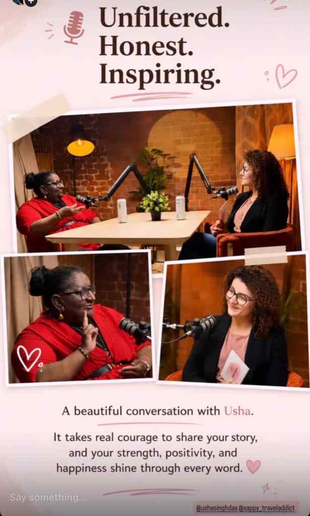 Usha Singh-Das being interviewed on the Unfiltered with Sapna podcast